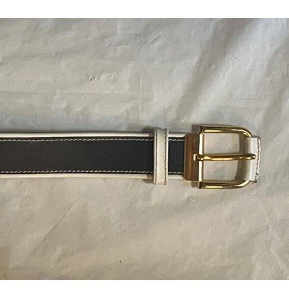 LARUSMIANI Italy Black Leather Belt Gold Buckle White Contrast Size 90/36 main image 5